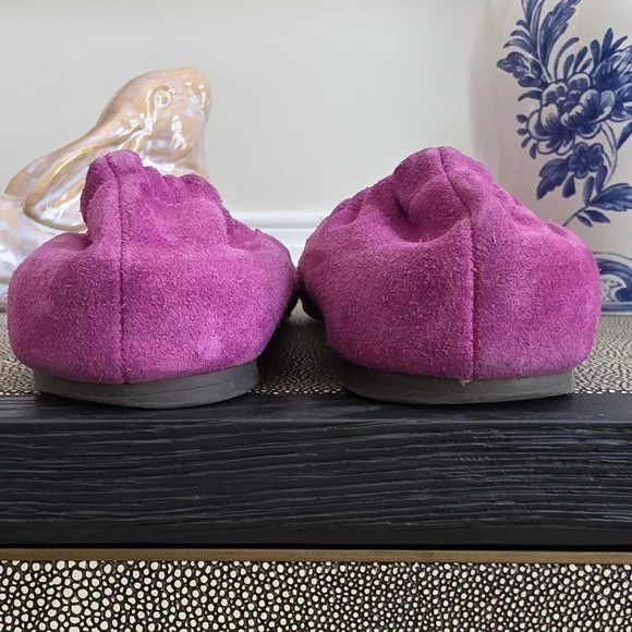 Tory Burch Hot Pink Suede Logo Ballet Flats - Picture 5 of 7